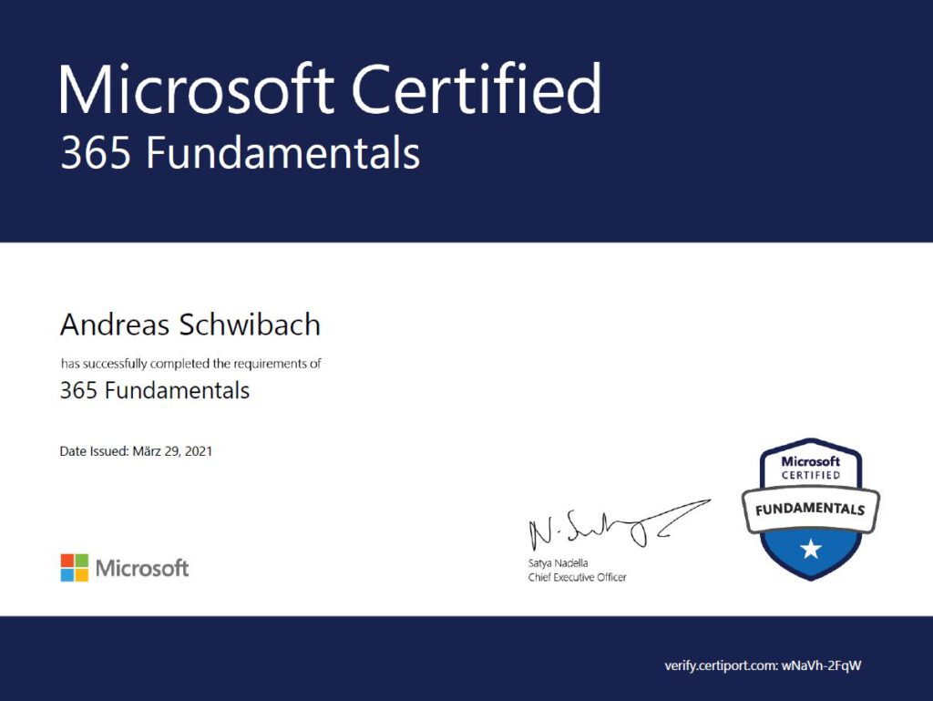 Microsoft 365 Fundamentals Zertifizierung