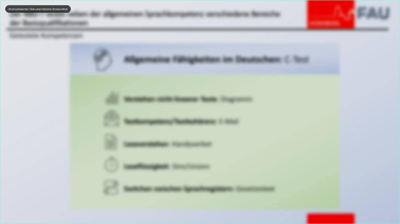 Anonymized screenshot of a German language test interface
