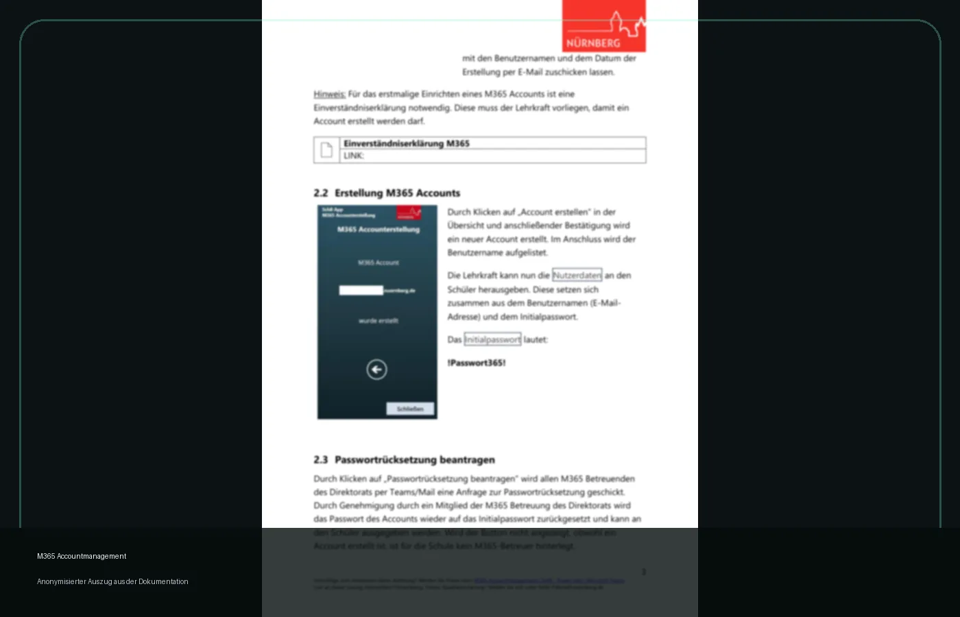 Anonymisierter Screenshot der M365 Accountmanagement-Dokumentation