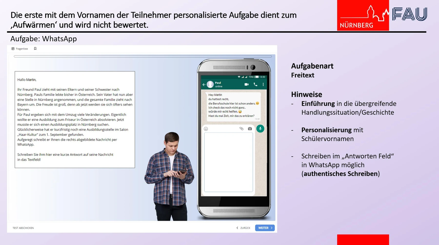 NBD-T Screenshot: Warm-up und Einstieg